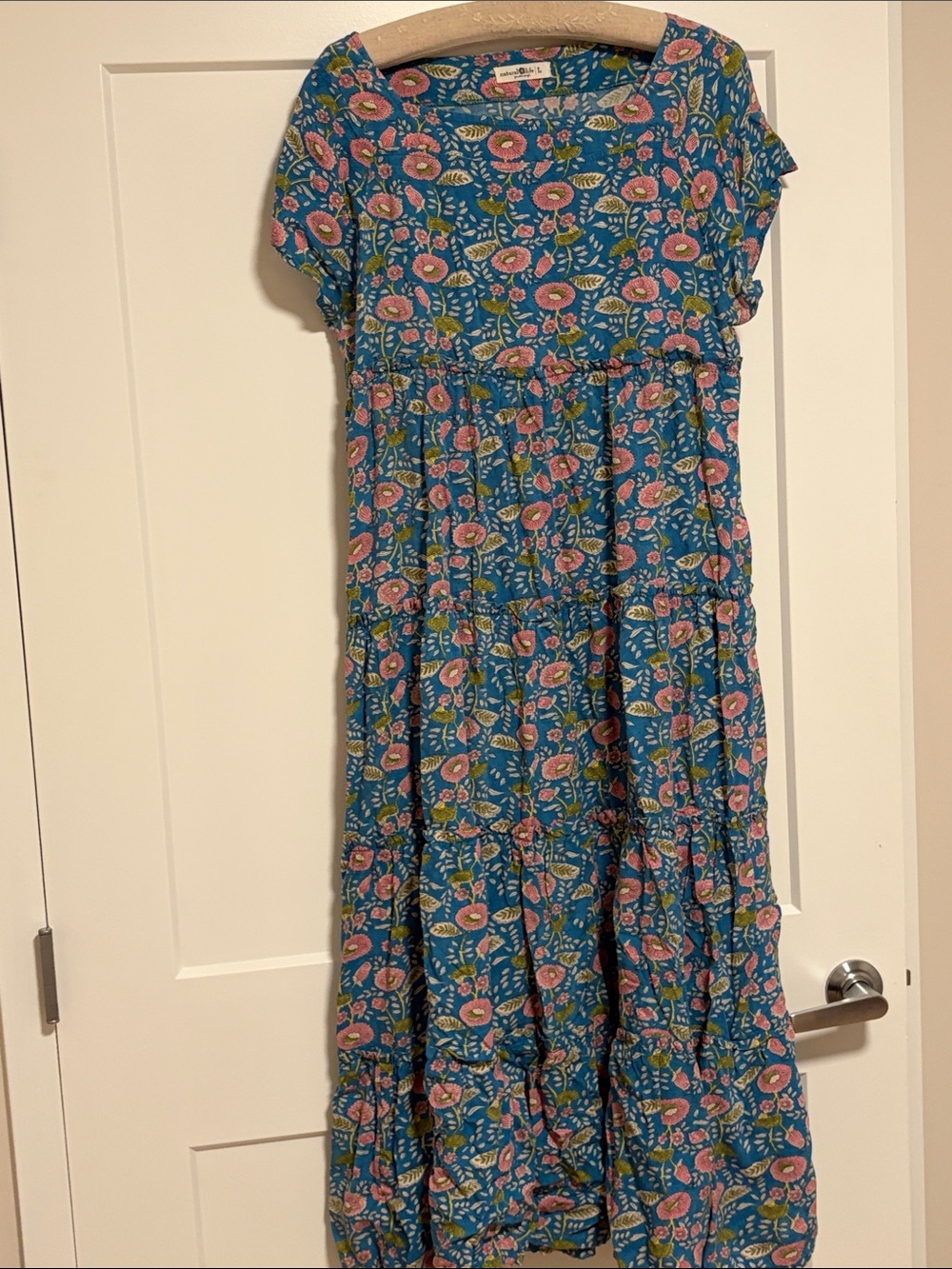 NATURAL LIFE Blue Floral Tiered Dress with Pink Blooms